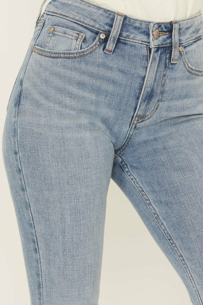 Women Outlaw Light Wash High Rise Double Back Yoke Bootcut Super Stretch Denim Jeans | Idyllwind