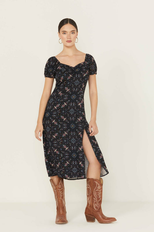 Women Beth Jacquard Print Short Sleeve Midi Dress | Idyllwind