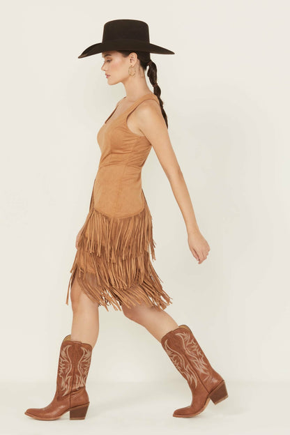 Women Tina Faux Suede Fringe Mini Dress | Idyllwind