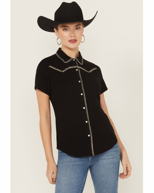 Women Black Featherlight Short Sleeve Snap Stretch Shirt | Idyllwind