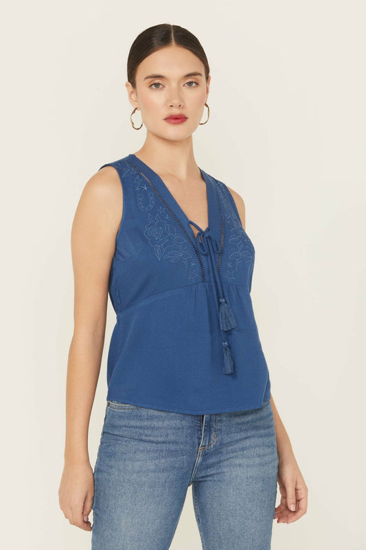 Women Cedar Embroidered Tie-Front Sleeveless Top | Idyllwind