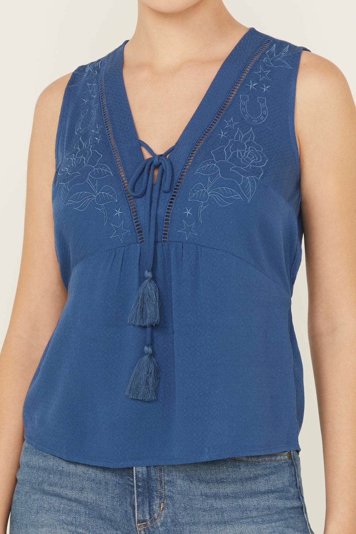 Women Cedar Embroidered Tie-Front Sleeveless Top | Idyllwind