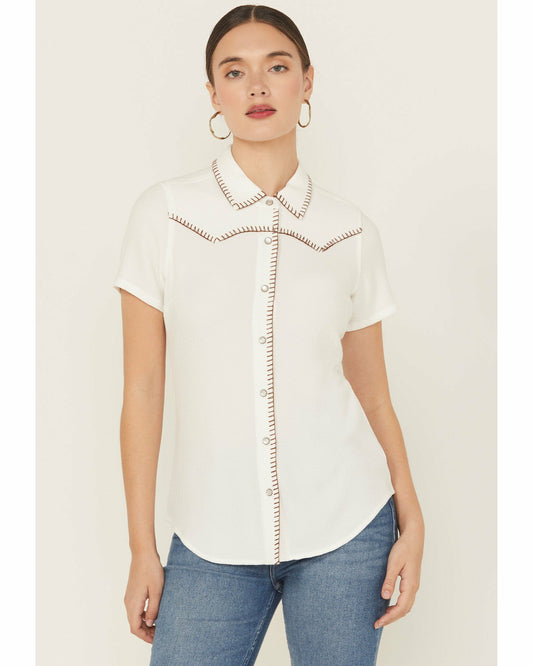 Women Ivory Featherlight Short Sleeve Snap Stretch Western Shirt | Idyllwind