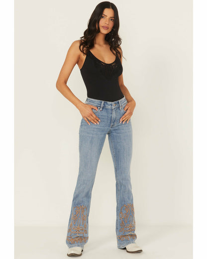 Women Hawkins Light Wash Rebel Mid Rise Boot Stitch Bootcut Super Stretch Denim Jeans | Idyllwind