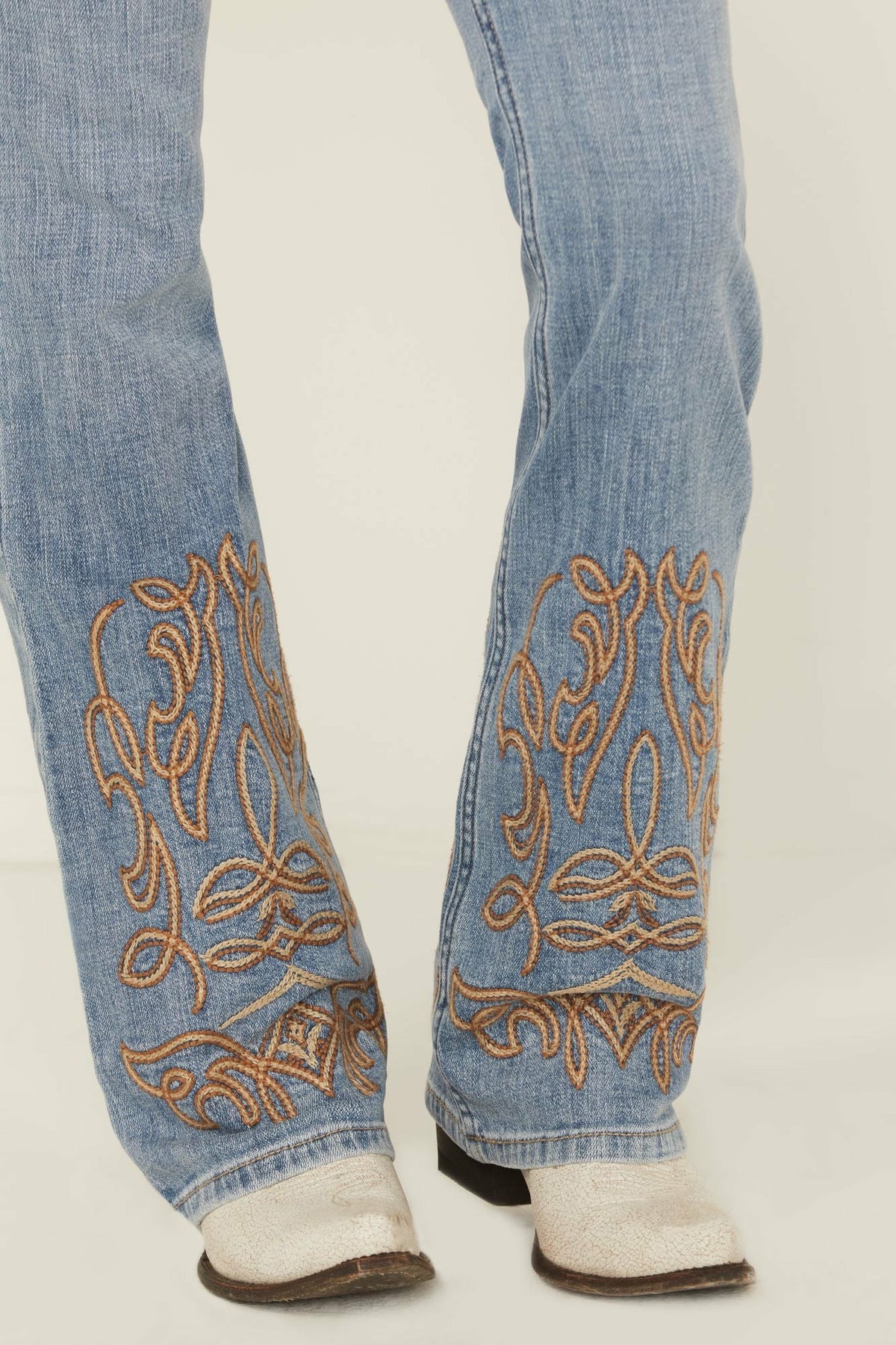 Women Hawkins Light Wash Rebel Mid Rise Boot Stitch Bootcut Super Stretch Denim Jeans | Idyllwind