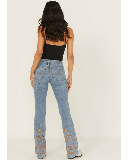 Women Hawkins Light Wash Rebel Mid Rise Boot Stitch Bootcut Super Stretch Denim Jeans | Idyllwind