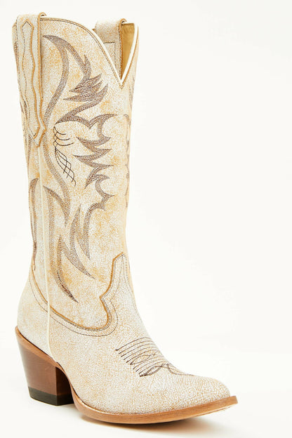 Women Charmed Life Crackle White Leather Western Boots - Round Toe | Idyllwind