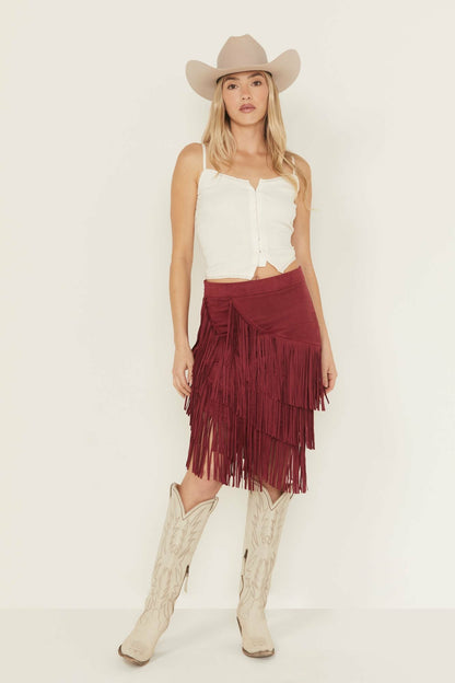 Women Tina Faux Suede Fringe Midi Skirt | Idyllwind