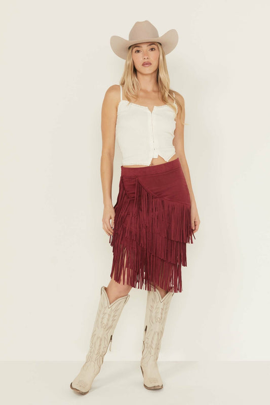 Women Tina Faux Suede Fringe Midi Skirt | Idyllwind