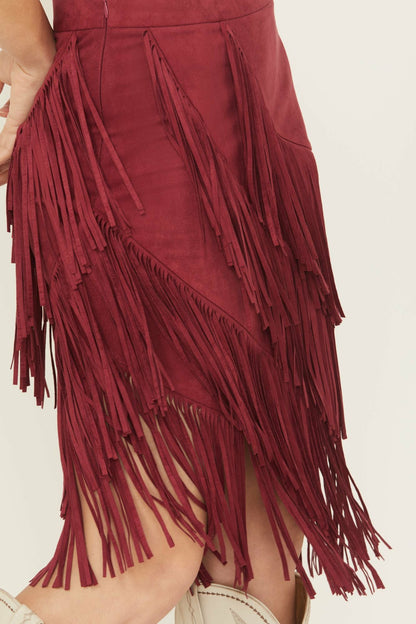 Women Tina Faux Suede Fringe Midi Skirt | Idyllwind