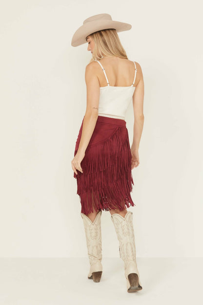 Women Tina Faux Suede Fringe Midi Skirt | Idyllwind
