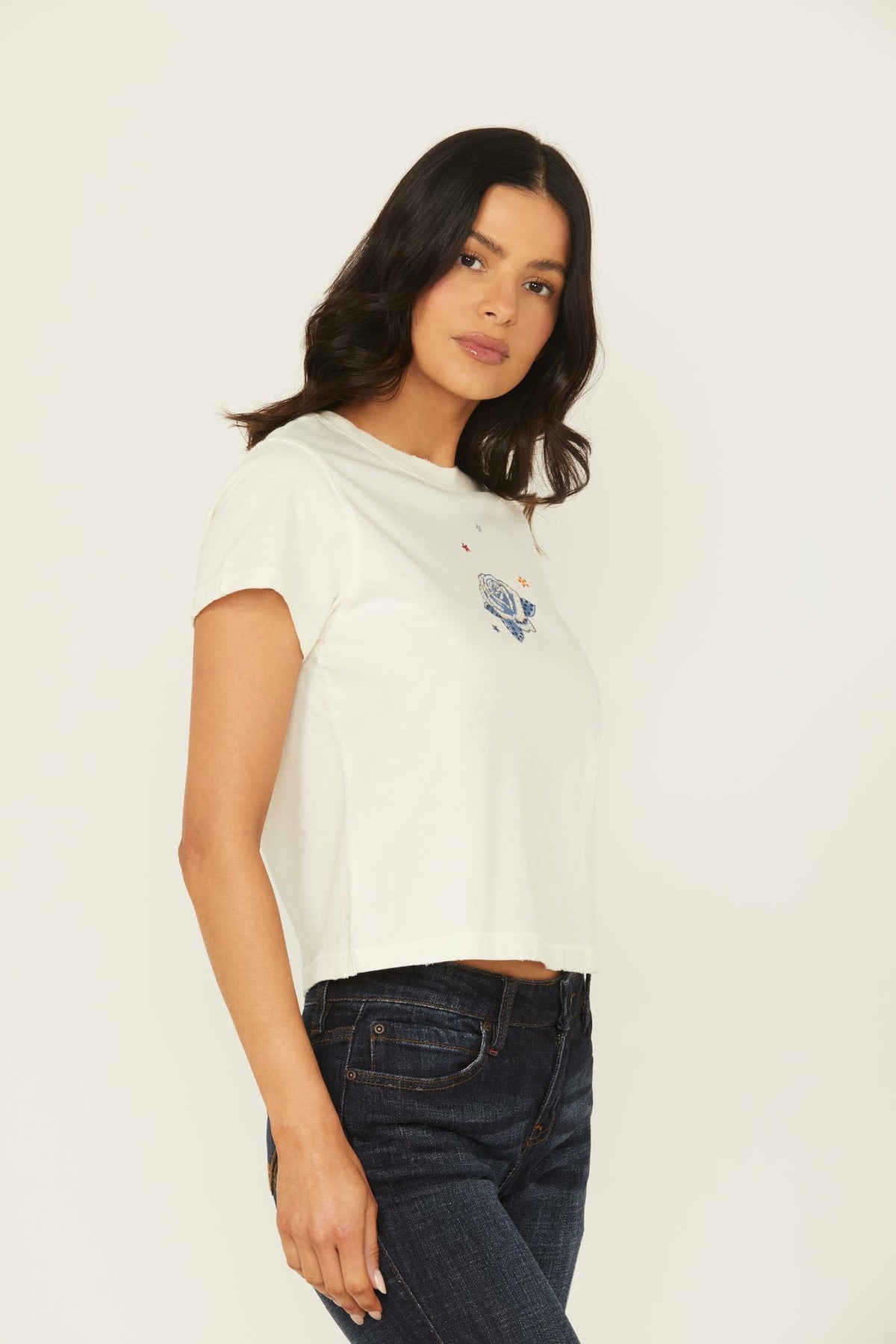 Women Rhinestone Rose Short Sleeve Cropped Graphic Tee | Idyllwind