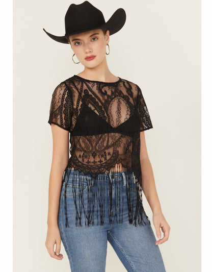 Women Lacey Fringe Short Sleeve Shirt | Idyllwind