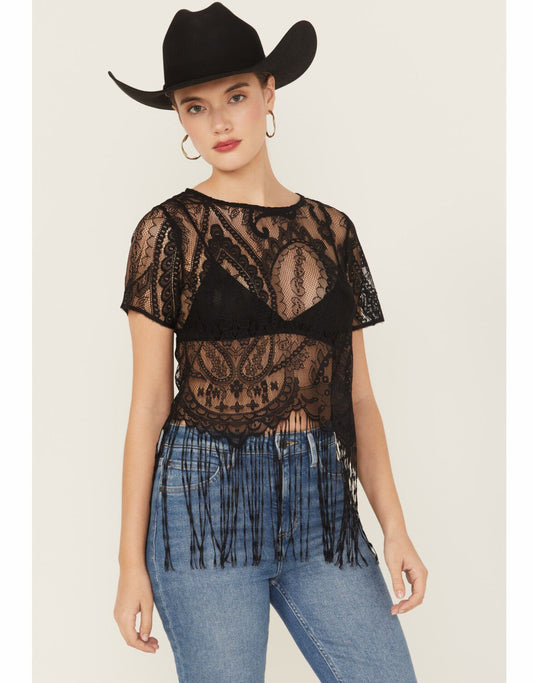 Women Lacey Fringe Short Sleeve Shirt | Idyllwind