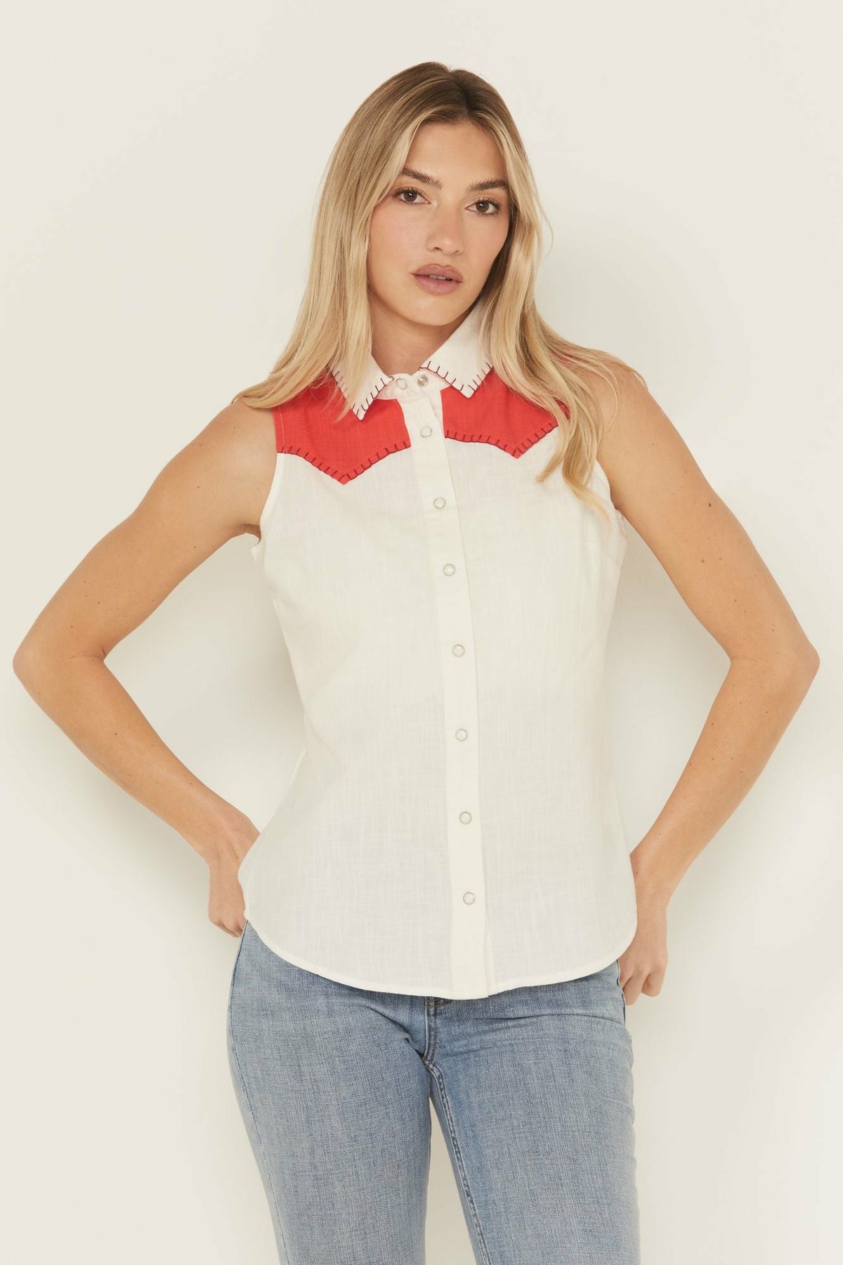 Women Plainweave Contrast Yoke Sleeveless Snap Western Shirt | Idyllwind