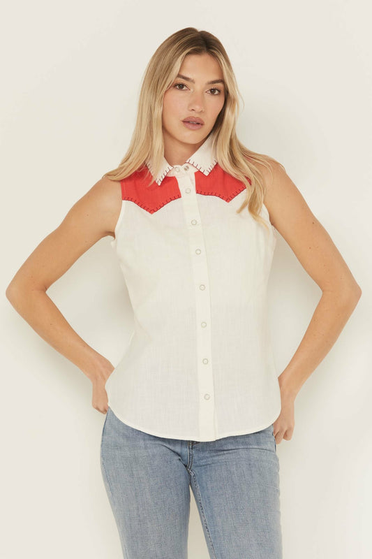Women Plainweave Contrast Yoke Sleeveless Snap Western Shirt | Idyllwind