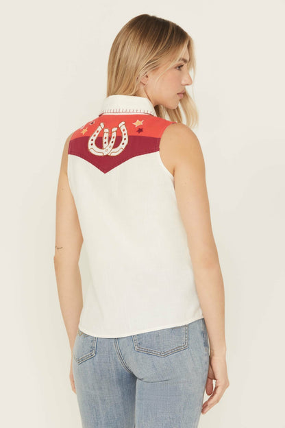 Women Plainweave Contrast Yoke Sleeveless Snap Western Shirt | Idyllwind