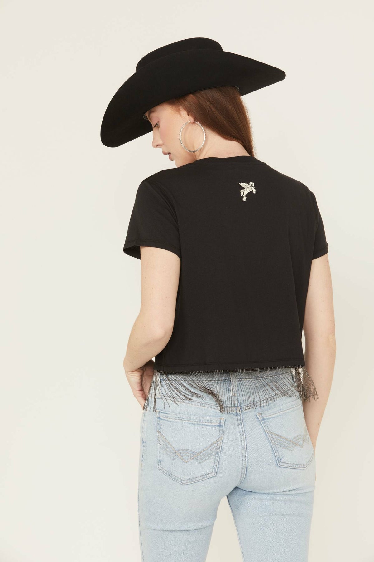 Women Chase Tequila Ball Chain Fringe Short Sleeve Cropped Graphic Tee | Idyllwind