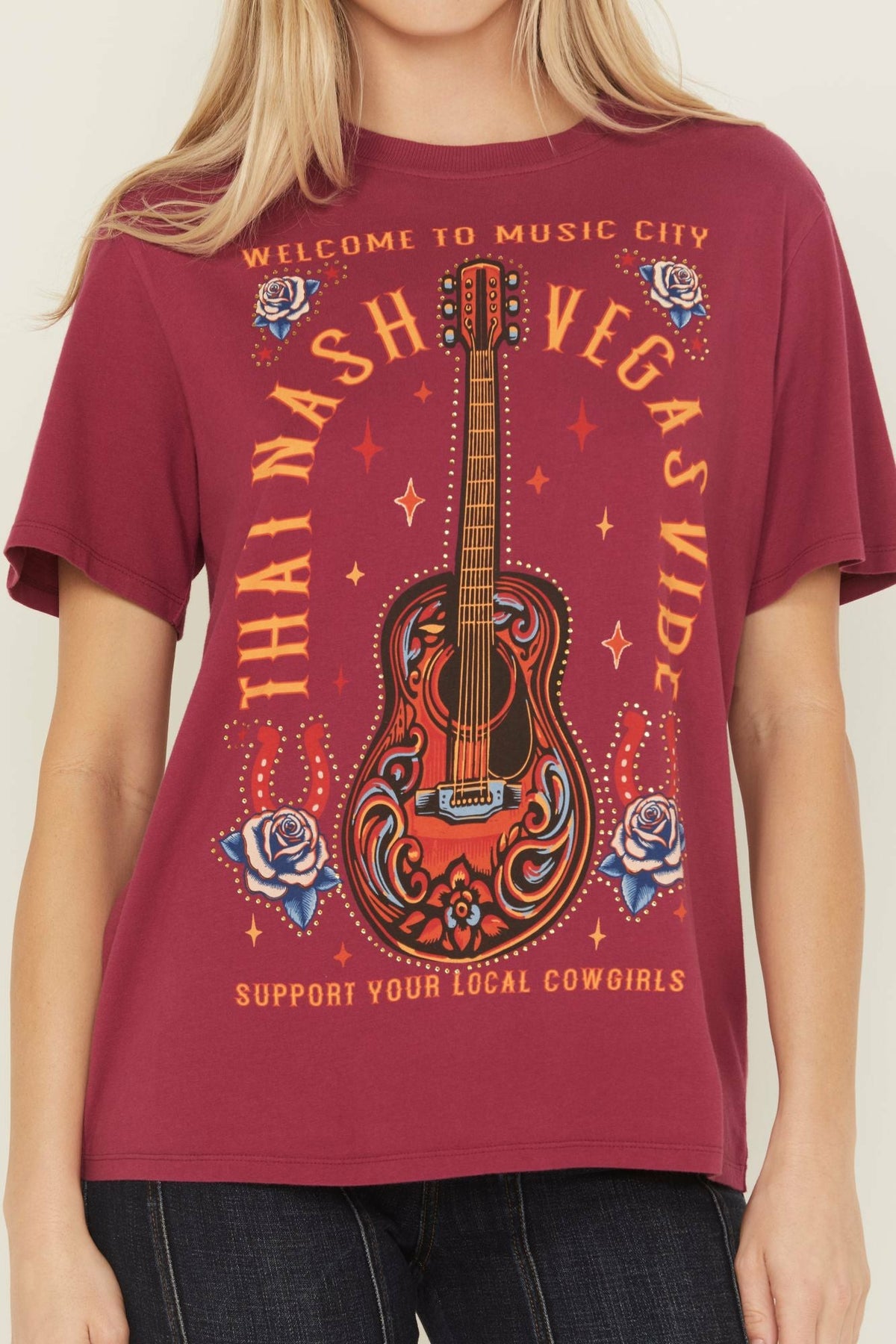 Women Rhinestone Music City Short Sleeve Boyfriend Graphic Tee | Idyllwind
