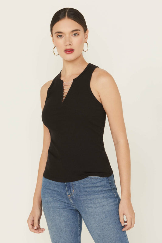 Women Rhinestone Chain Ribbed Tank | Idyllwind