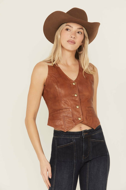 Women Fitted Button-Down Leather Vest | Idyllwind