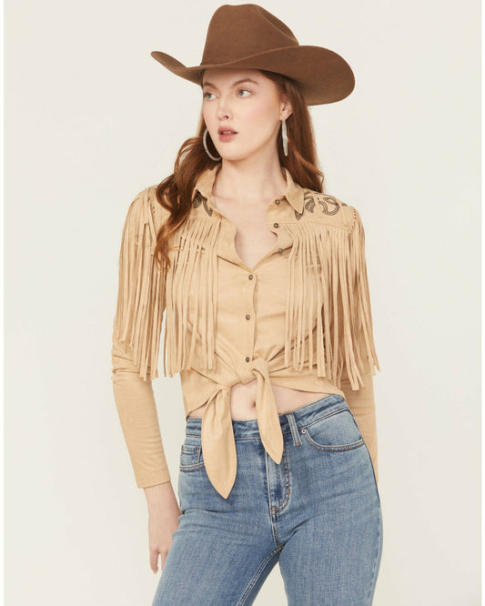 Women McKinney Faux Suede Long Sleeve Fringe Top | Idyllwind