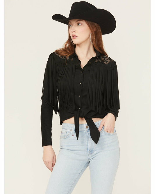 Women McKinney Faux Suede Long Sleeve Fringe Top | Idyllwind