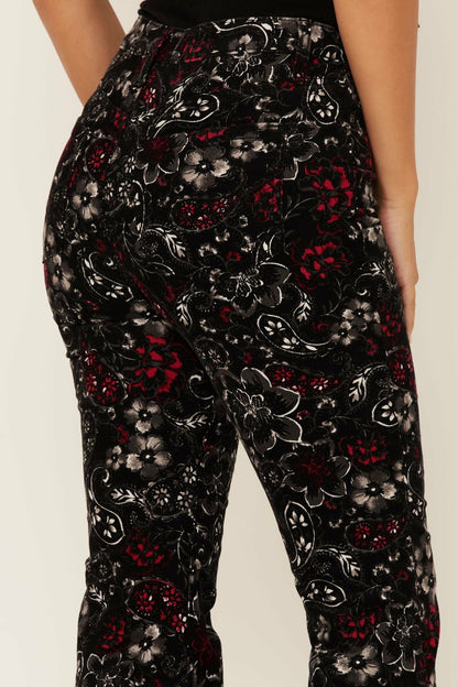 Women Black Floral Print High Rise Flare Cords | Idyllwind