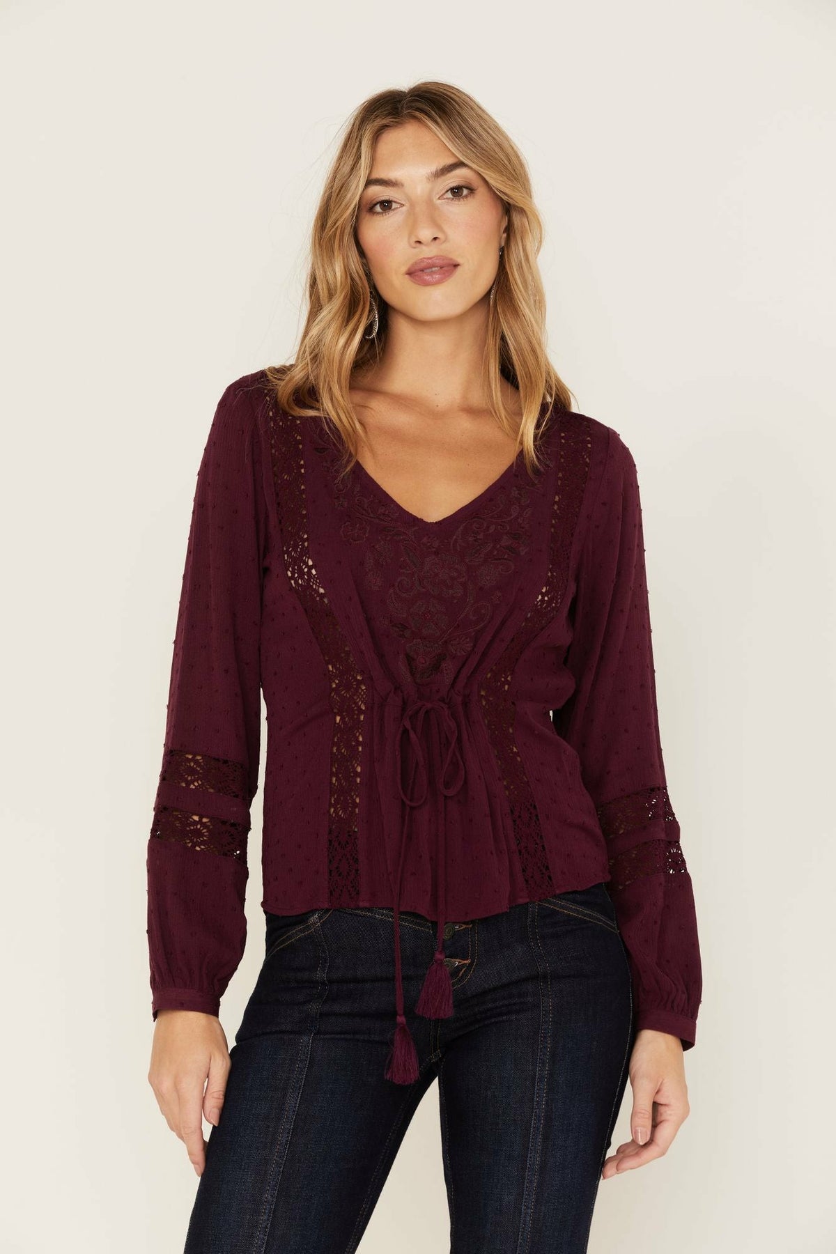Women Romance Floral Embroidered Swiss Dot Blouse | Idyllwind