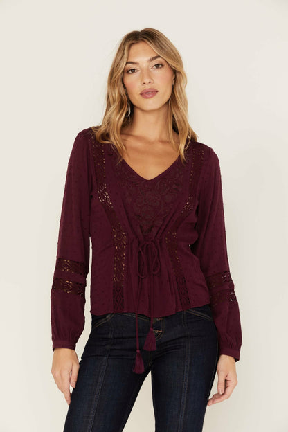 Women Romance Floral Embroidered Swiss Dot Blouse | Idyllwind