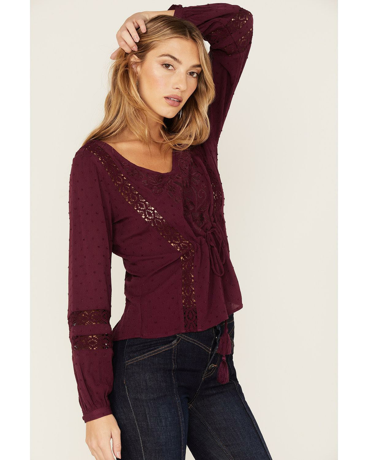 Women Romance Floral Embroidered Swiss Dot Blouse | Idyllwind