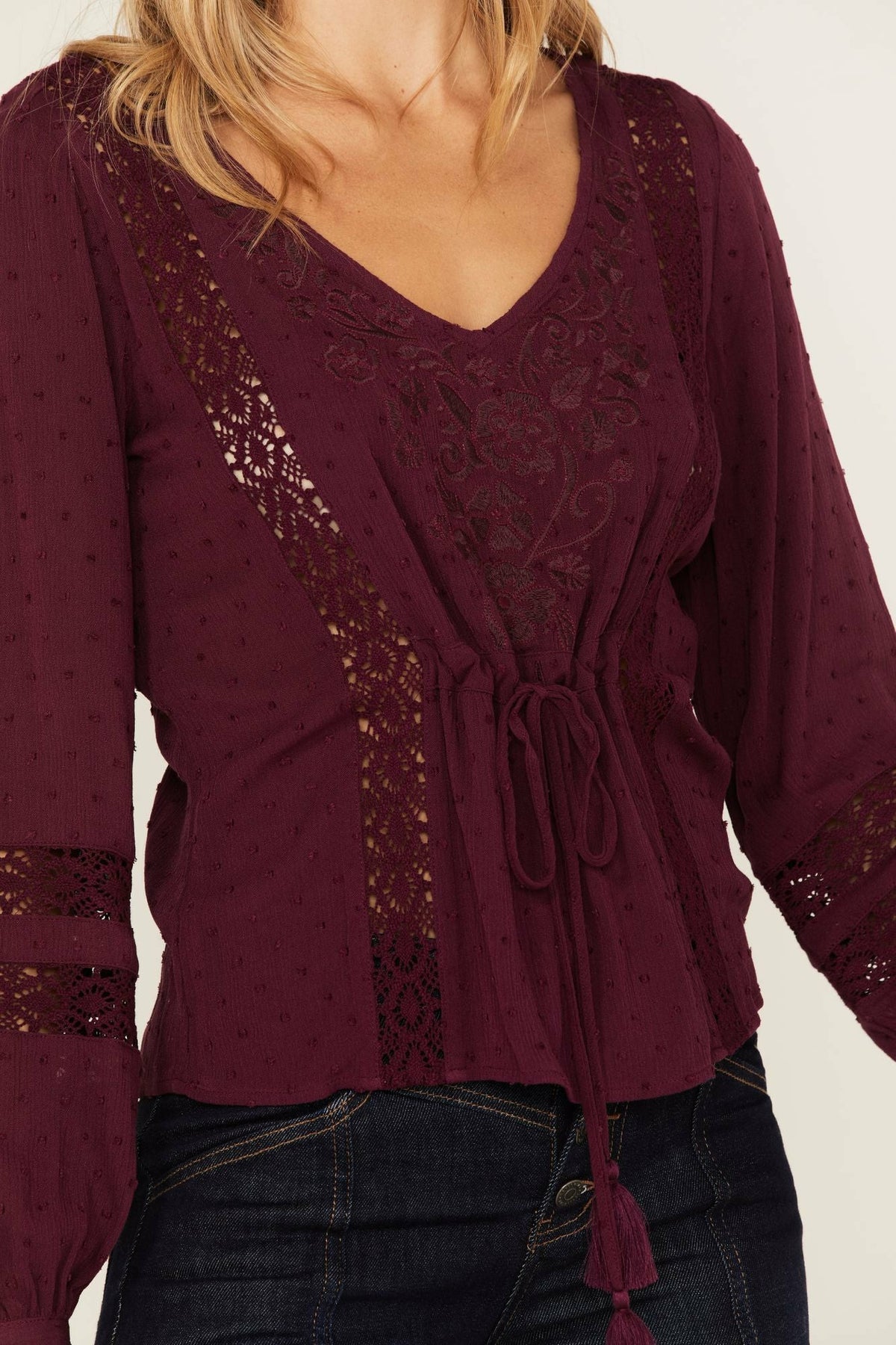 Women Romance Floral Embroidered Swiss Dot Blouse | Idyllwind