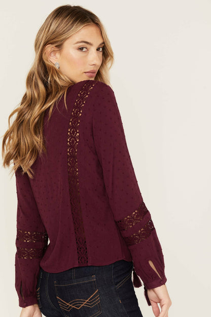 Women Romance Floral Embroidered Swiss Dot Blouse | Idyllwind