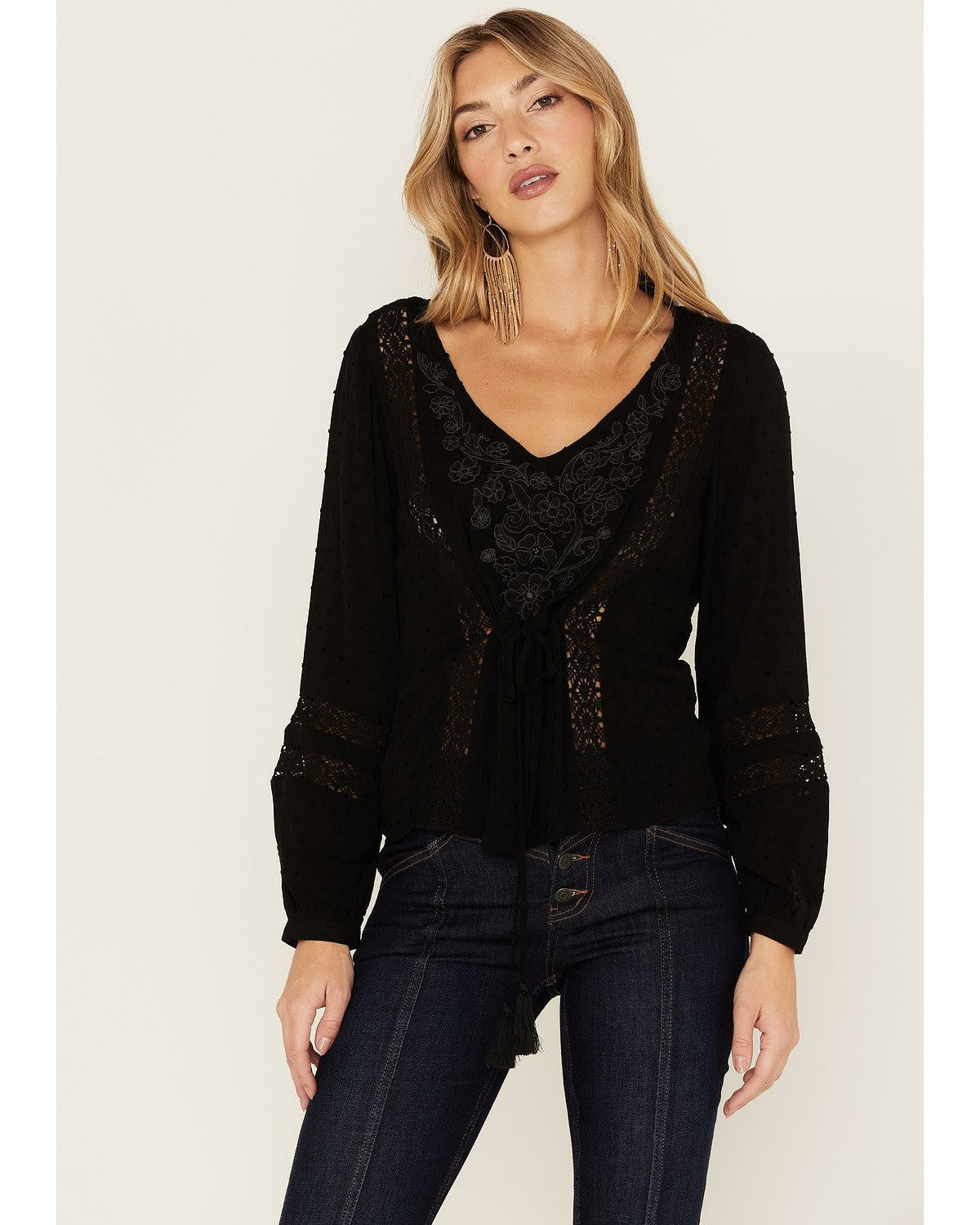 Women Romance Floral Embroidered Swiss Dot Blouse | Idyllwind