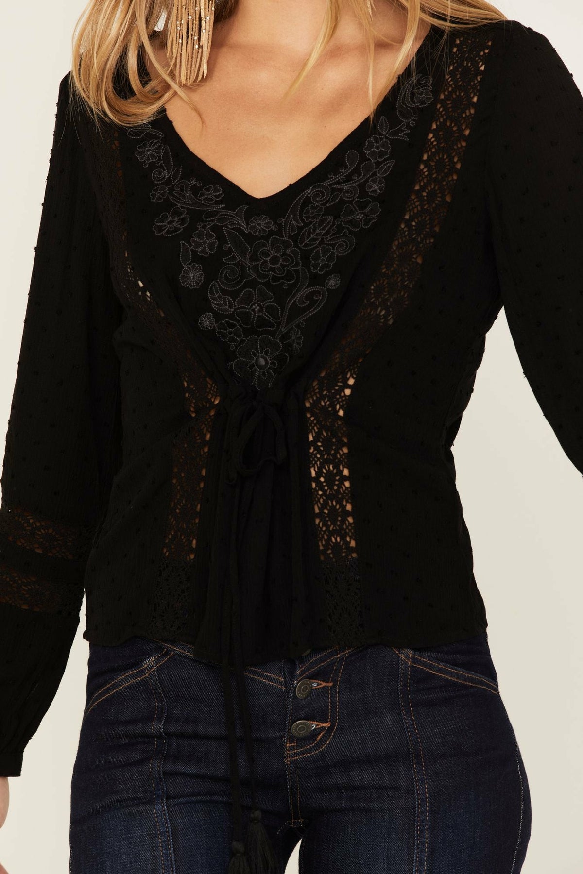 Women Romance Floral Embroidered Swiss Dot Blouse | Idyllwind