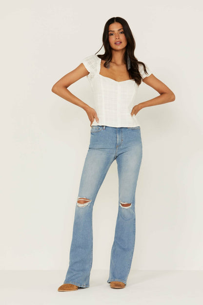 Women High Risin' Roadtrip Wash Stretch Distressed Knee Flare Jeans | Idyllwind