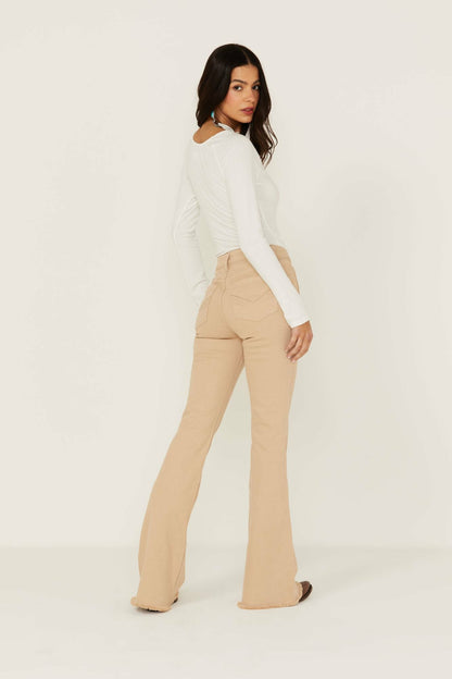 Women High Risin' Irish Cream Wash Stretch Front Patch Pocket Flare Jeans | Idyllwind