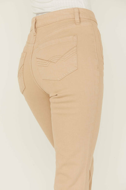 Women High Risin' Irish Cream Wash Stretch Front Patch Pocket Flare Jeans | Idyllwind