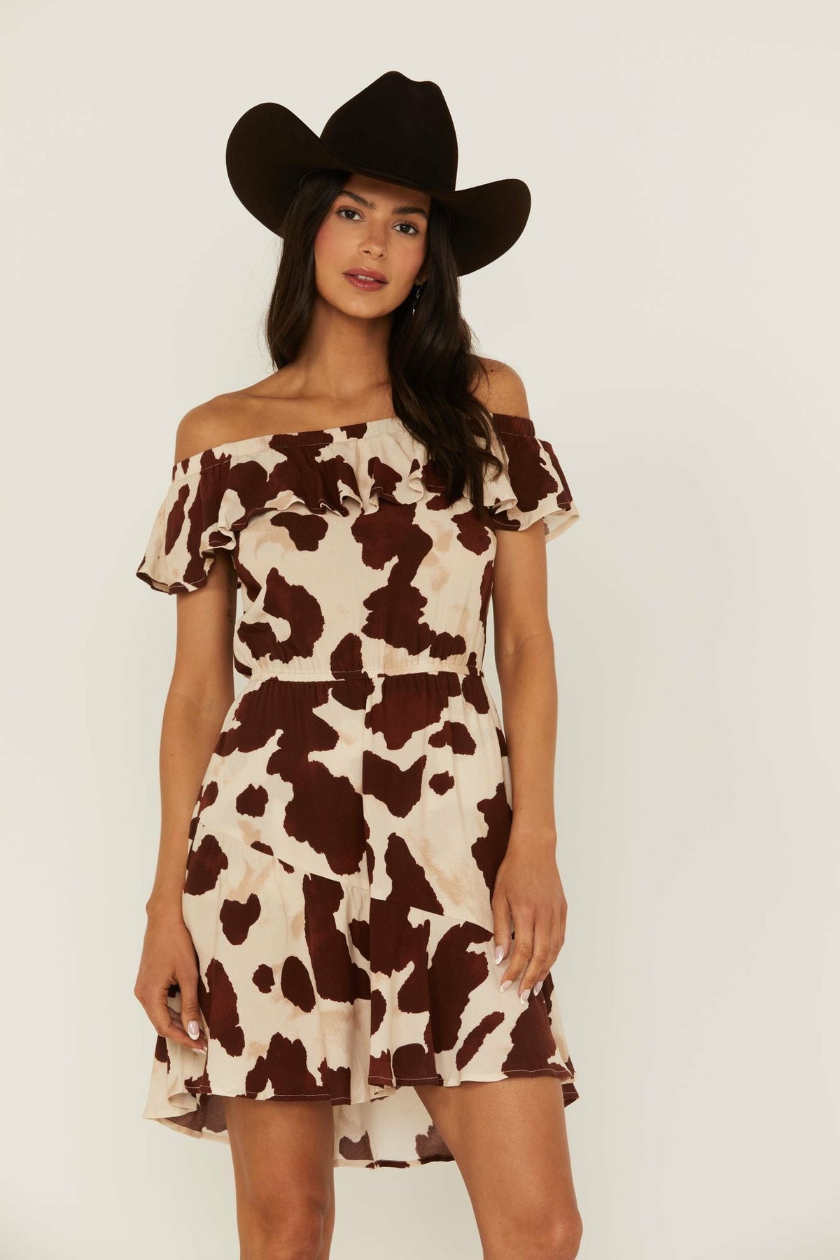 Women Made For This Off-Shoulder Cow Print Dress | Idyllwind