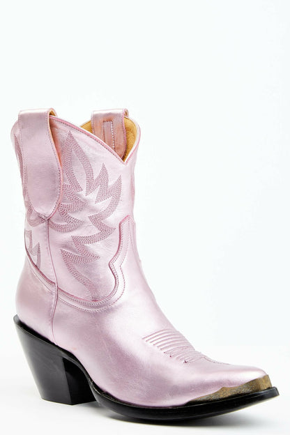 Women Tickled Metallic Pink Leather Fashion Western Booties - Round Toe | Idyllwind