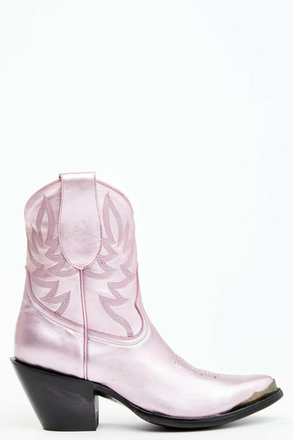 Women Tickled Metallic Pink Leather Fashion Western Booties - Round Toe | Idyllwind