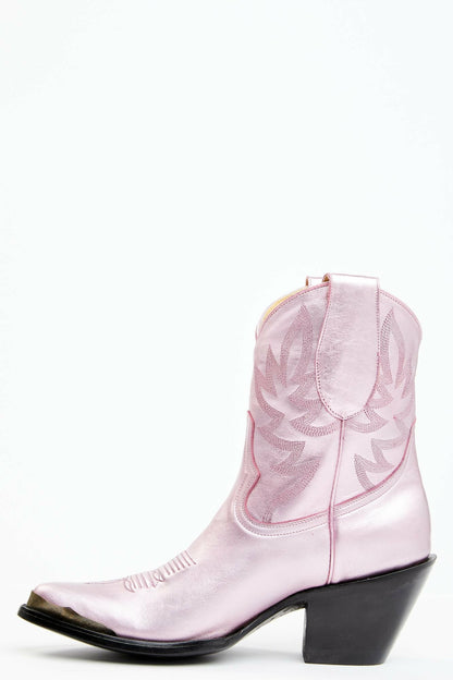 Women Tickled Metallic Pink Leather Fashion Western Booties - Round Toe | Idyllwind