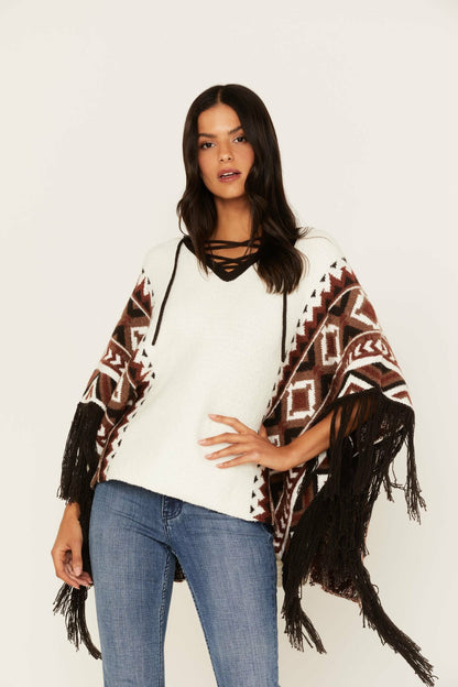 Women Southwestern Knit Poncho Sweater | Idyllwind