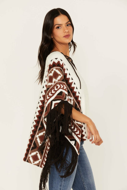 Women Southwestern Knit Poncho Sweater | Idyllwind