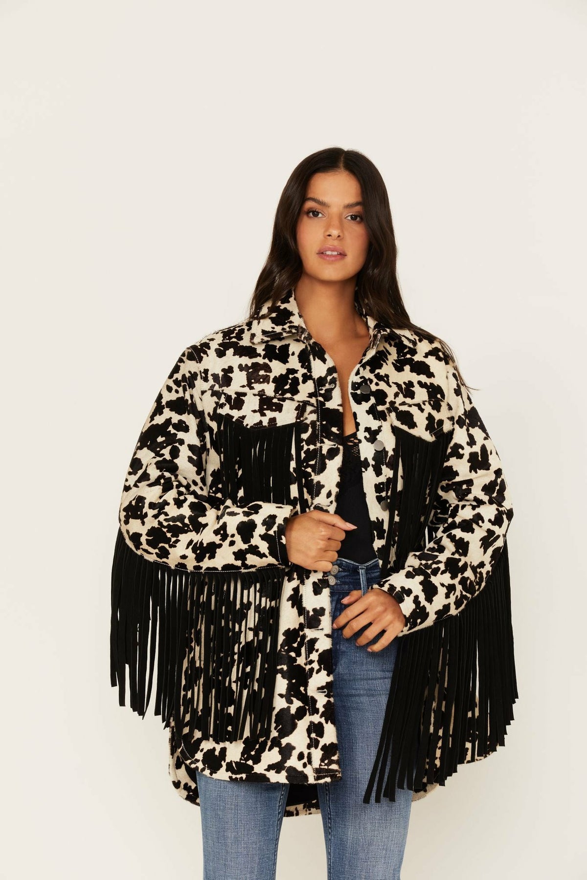 Women Hair-On Cow Hide Fringe Shacket Jacket | Idyllwind