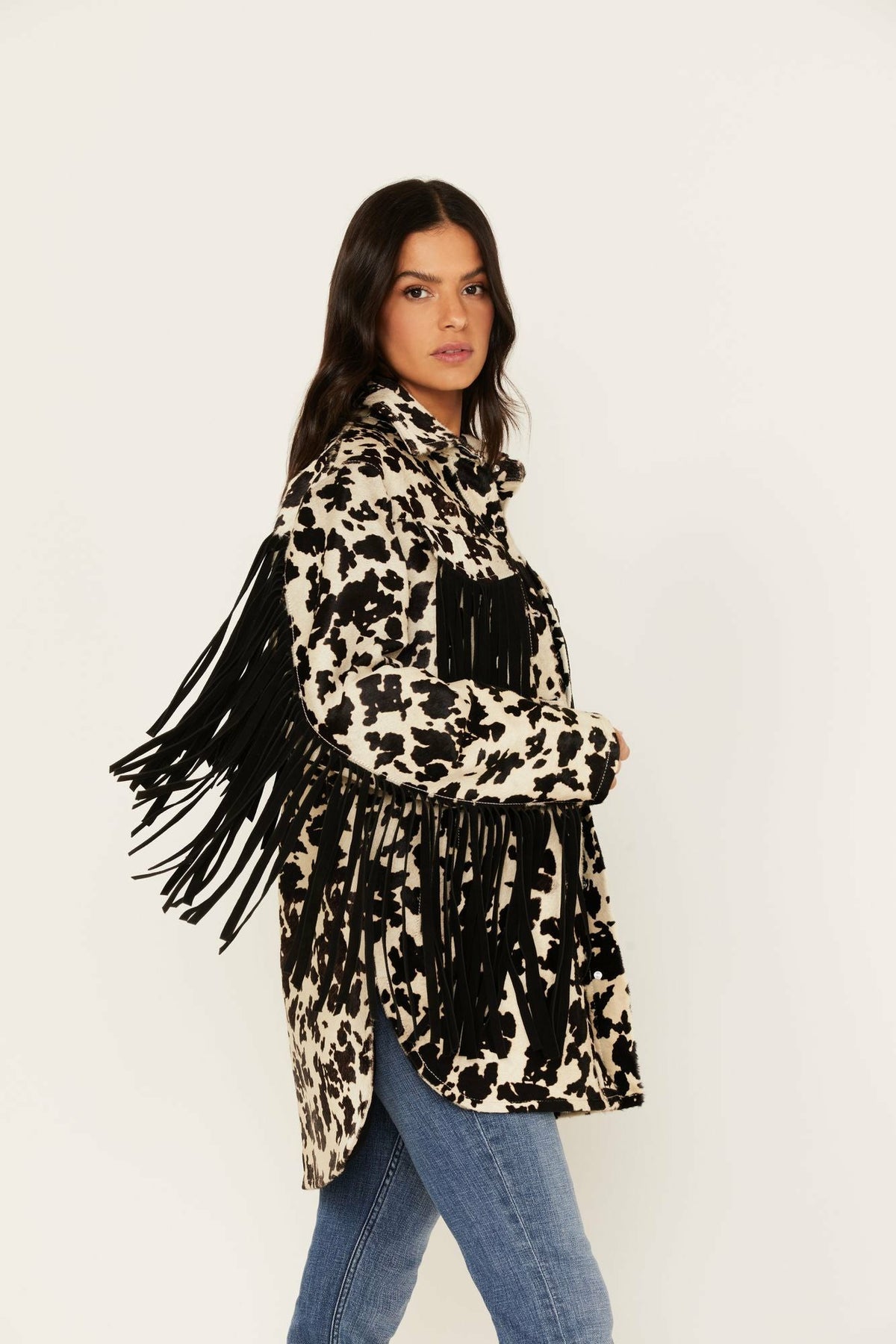 Women Hair-On Cow Hide Fringe Shacket Jacket | Idyllwind