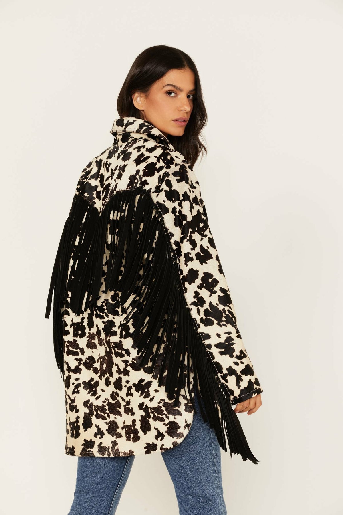 Women Hair-On Cow Hide Fringe Shacket Jacket | Idyllwind