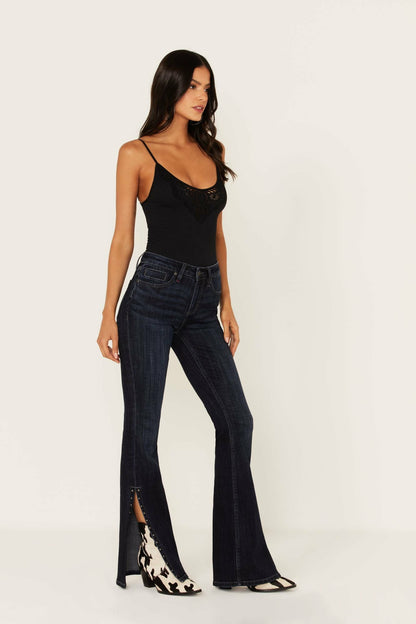 Women Hickory Place Dark Wash High Risin' Slit Bootcut Jeans | Idyllwind