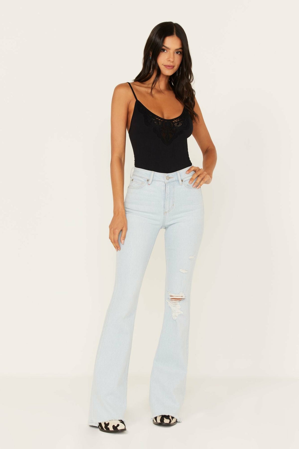 Women Light Wash West Avenue High Risin Distressed Flare Jeans | Idyllwind