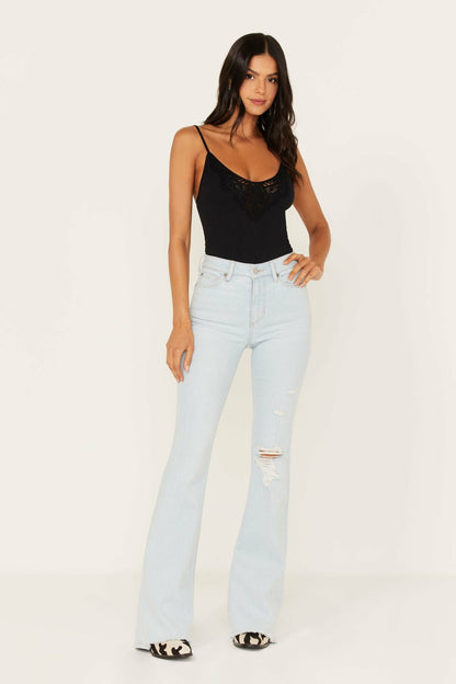 Women Light Wash West Avenue High Risin Distressed Flare Jeans | Idyllwind